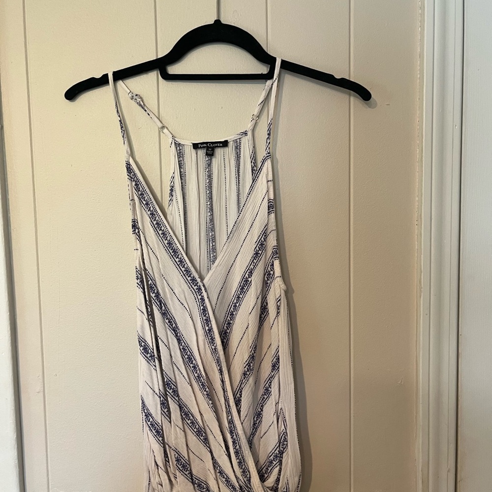 Pink Clover Gray and White Asymmetrical Wrap Camisole